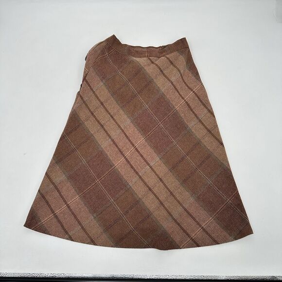 vintage tan Tartan ‎  Wool Blend Skirt Size 9 Petite pockets 70’s - Picture 6 of 14